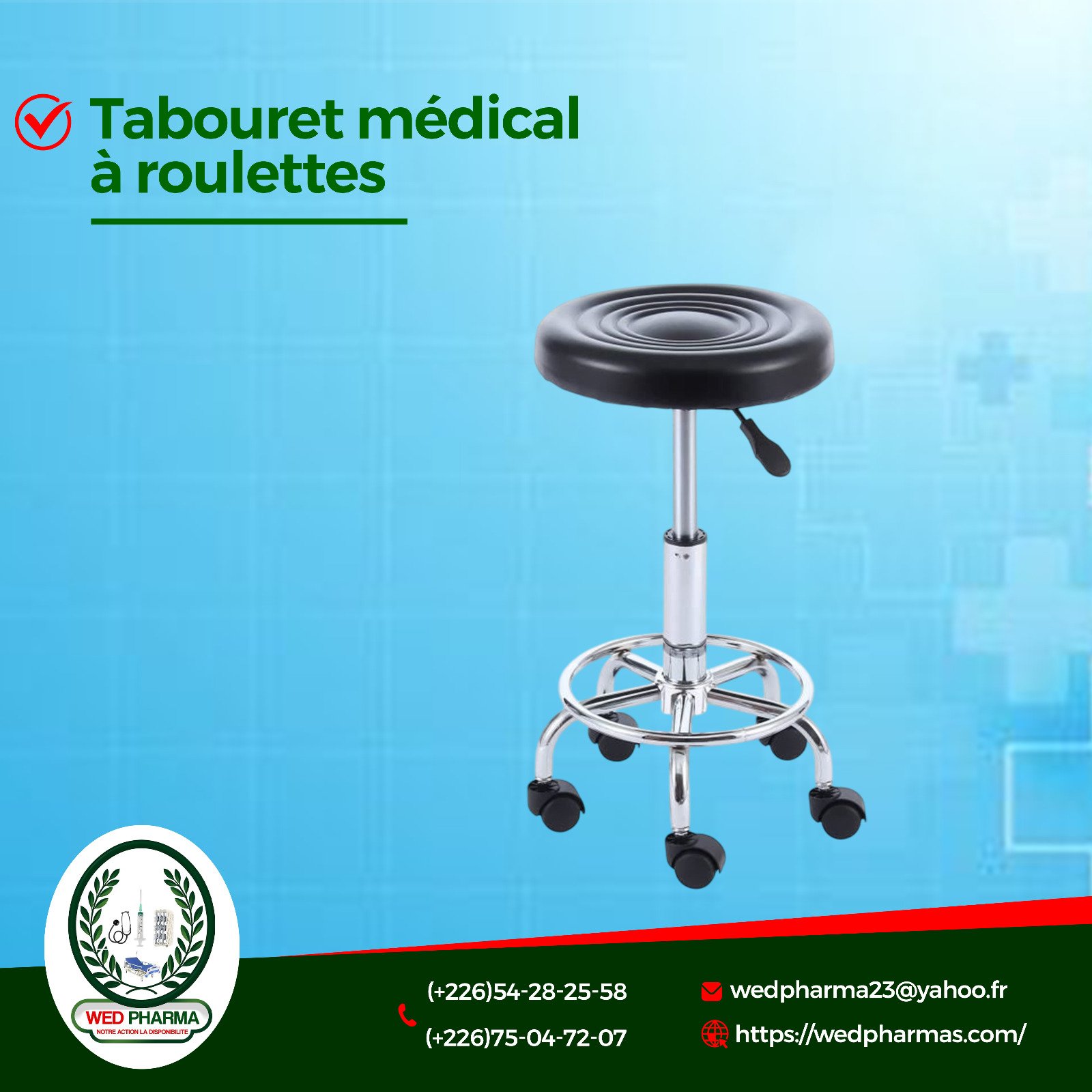 Tabouret médical à roulettes